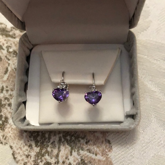 Sterling Silver Earrings with Purple Heart Stone - Picture 4 of 6